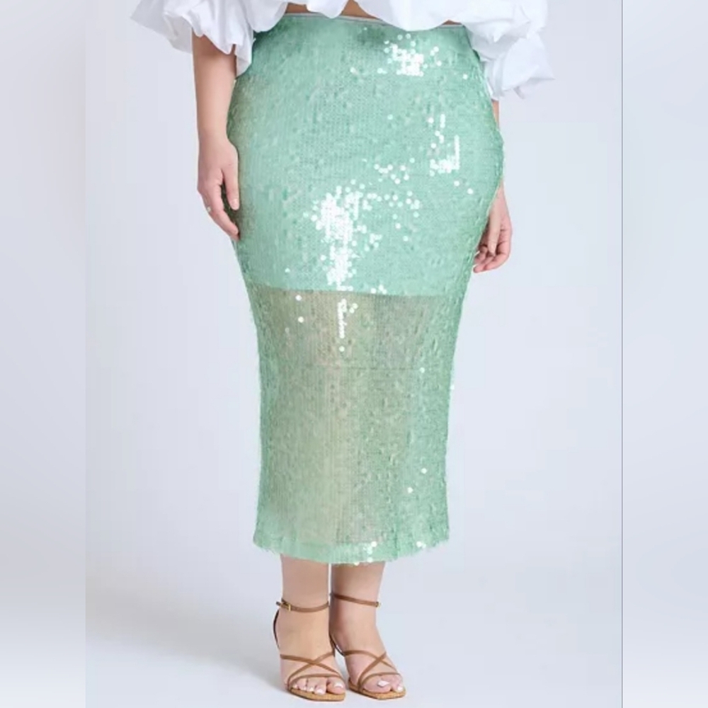 Eloquii Mint Sequin Pencil Skirt